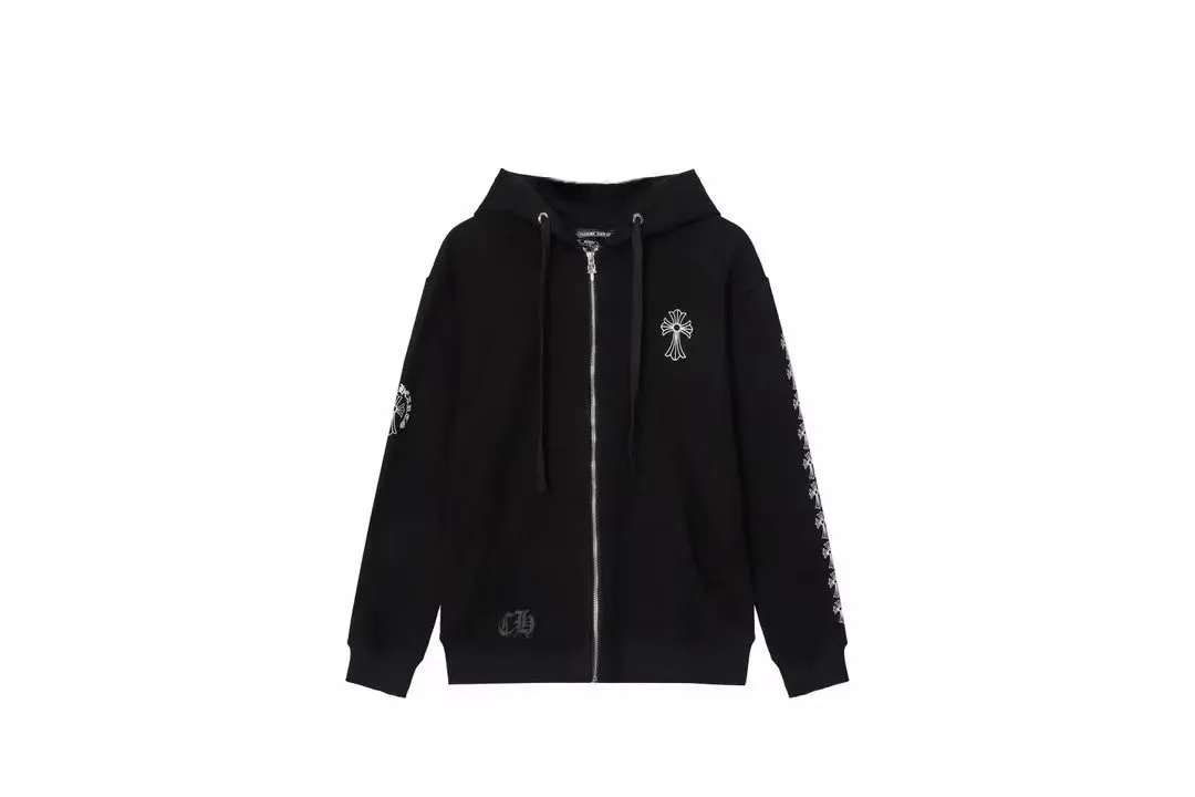 Q12—P230 -Chrome Hearts/Chrome Hearts printed zipper sweatshirt cardigan jacket -420 grams of high-density, high-quality wool, soft, delicate and skin-friendly, soft and silky to the touch, warm and skin-friendly -The hardware zipper accessories are all customized and full of details -Colour: black white -Size: S M L XL
